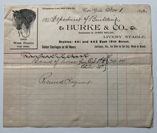 Vintage 1892 Billhead New York Burke & Co Livery Stables 441 East 19th St NYC picture