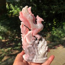 1pc Natural Pink Opal Quartz Carved Phoenix Skull Crystal Reiki Healing Decor picture