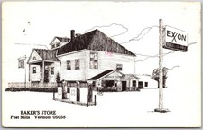 Bakers Store Post Mills VT Exxon Gas Station Sketch Postcard 2290 picture