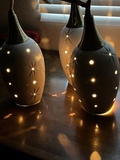 MCM Vintage Ceramic & Brass pendant light With 3 Pendants Gold Star Pattern picture