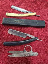 VTG. 2 PCS STRAIGHT RAZORS UNION CUTLERY TWO GOLDEN MAN  AND WISS CLIP SCISSORS  picture
