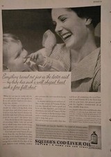 1936 Squibb's Cod liver oil baby well shaped head full chest vintage ad picture