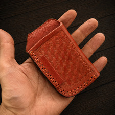 Handmade Genuine Leather Folding Knife Sheath –Vertical Belt Carry Tooled Design picture