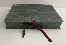 IL PAPIRO Firenze Italy Marbled Paper Green Peacock Storage Box picture