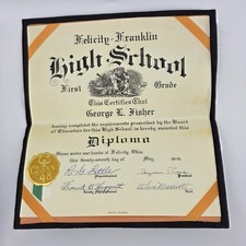 Vintage 1948 Felicity-Franklin Ohio High School Diploma George L Fisher Cover picture