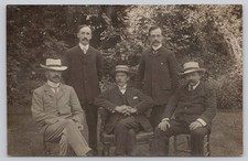 RPPC 5 Men Portrait Garden Hats Mustaches Early 1900s Real Photo Postcard picture