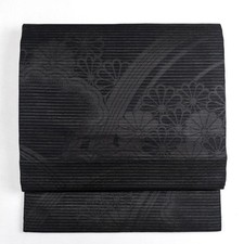 Saichi Silk Nagoya Obi Black Summer Formal Kimono Belt, Slightly Used picture