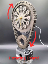 Chevy Big Block Rotating Timing Chain Clock, Automotive Timing Chain Piston Art picture