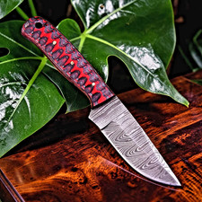 Custom Made Forged Damascus Steel Hunting Skinner Knife W Leather Sheath UU 15 picture