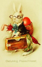 GORGEOUS FANTASY 1929 Clapsaddle Dressed White Rabbit Easter Eggs Germany Munich picture