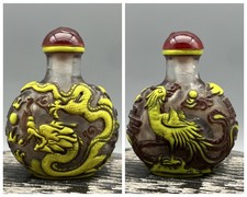 Chinese Colored Glaze Carved Dragon Phoenix Statues Exquisite Bottle Art picture