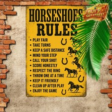 Horseshoes Game Rules Metal Sign 8x12 Retro Backyard Sports Wall Decor Plaque picture