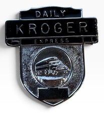 Vintage Mid Century Kroger Daily Express Trucking Truck Driver Enamel Hat Badge  picture