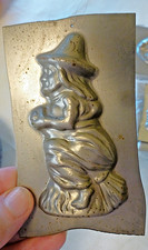 Witch Flying on Broomstick  CANDY MOLD Tin Vintage Halloween Chocolate Mold picture