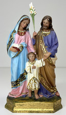 VTG Holy Family Statue Glass Eyes Chalkware Spain Mary Joseph Religious 9.75