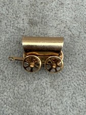 Cute Tiny Metal Covered Wagon Charm Figurine Miniature Vtg jb2 picture