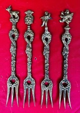 4 Antique Italy Olive Hors d' Oeuvre Forks Italy Goat Cherub Griffin picture