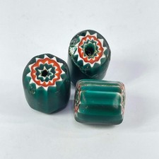 3 Early Chinese Made 6-Layer Green Chevron Style Trade Beads picture