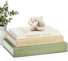 Aesthetic Decorative Books, Set of 3 Linen Faux Book Boxes, Sage picture