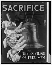 Photo:1940s Sacrifice Bell Free Men War Bond Poster Hands Basket Coins picture
