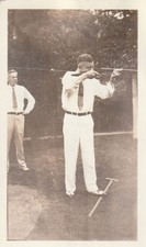 Vintage Photo 1936 Man Shooting Rifle Target Practice Family Fun Fashion USA picture