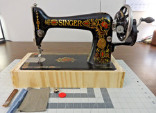 SERVICED - 1921 SINGER 66 REDEYE Sewing Machine w/Hand Crank - Leather, Denim picture