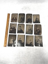 antique photo lot tin type tintype 12 portraits 2.5x3.5 women men children 1800 picture