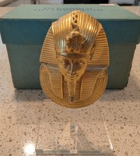 Vintage 1976 MMA King Tut Mask Pendant Statue Complete Box Stand Papers Receipt picture