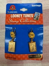 Vintage LOONEY TUNES Stamp Collection EARRINGS  Bugs Bunny Taz USPS 1997 USA NWT picture