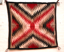 ATQ Navajo Rug Textile Native American Indian Eye Dazzler Weaving 35x34 Vintage picture