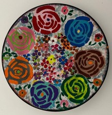 Hand Painted Handmade Decorative Plate Colorful Floral Folk Art Unique picture