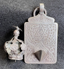 Antique Silver Jewish Kabbalah Amulet Talisman and Torah Crown picture