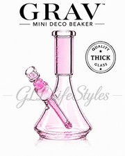 Grav® Small Deco Beaker Bong 6.5” Glass Water Pipe, PINK, QUALITY THICK GLASS picture