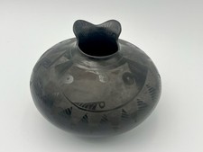 Vintage Mata Ortiz Blackware Pot 24” Circumference 6.5” Tall picture