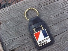 1970+ AMC LEATHER KEY FOB AMERICAN MOTORS A-MARK CAR SQUARED KEY HOLDER CLASSY picture