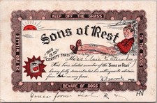 Vintage 1907 Comic Greetings Postcard SONS OF REST Certificate *Writing on Front picture