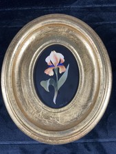 G. Ugolini Vintage Gold Gilt Frame Florence Mosaic Stone Iris picture