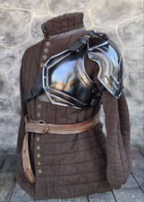 Medieval Blackened Steel Armor Dark Warrior Quarter Cuirass Pauldrons Set picture