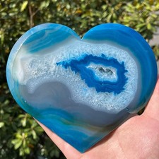 1.1LB Large Geode Agate Heart Dyed Blue Crystal Healing Carving Decor Gift picture
