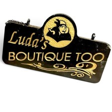 Luda's Boutique Too Retail Store Sign Black Gold Decorative Display Vintage picture