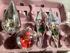 4  Vintage Jewel Brite Diamond Candy Cane & Elf Diorama Christmas Ornaments picture