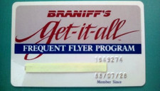 1988 BRANIFF AIRLINES GET-IT-ALL FREQUENT FLYER PROGRAM HARD PLASTIC MEMBER CARD picture