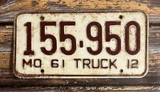 1961 Missouri TRUCK License Plate 155-950 picture