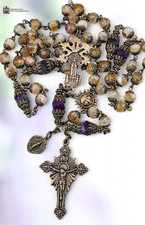 Lady of Fatima, Sun, Miraculous Mary Rosary - Heirloom Bronze, Citrine, Jade picture