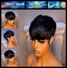 VRZ Pixie Cut Wig for Black Women Human Hair Pixie Wigs for Women Straight Black picture