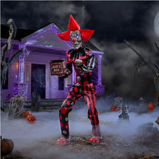 *READ* 6 FT ANIMATED CHECKMATE CHUCKLES CLOWN WITH POP UP HEAD HALLOWEEN PROP picture