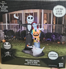 Gemmy 6ft Tall Disney's Nightmare Jack&Sally w/ Zero Halloween Inflatable picture