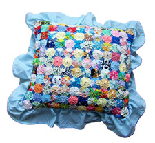 Vtg Yo-Yo Rosettes Puffs Quilt Pillow Rustic Colorful Shabby Chic Farmhouse 16