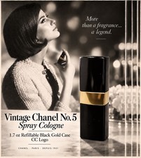 Vintage Chanel No 5 Spray Cologne 1.7oz Refillable Black Gold Case CC Logo picture