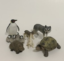 Lot of 7 Schleich Zoo Safari Animal Toy Figures Tortoise Wolves Penguins Hippo picture